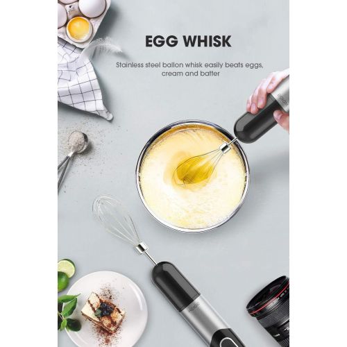  KOIOS 800W Immersion Hand Blender, Multifunctional 5-in-1 Low Noise Stick Mixer, 9-Speed, Stainless Steel, Titanium Plated Blade, includes 600ml Mixing Beaker, 800ml Chopper, Whisk