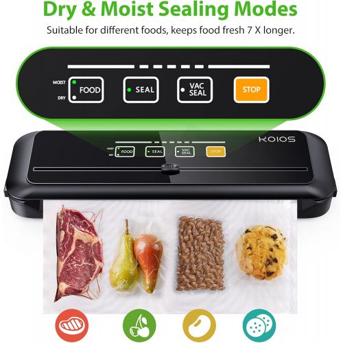  KOIOS Vacuum Sealer Machine, 86Kpa food vacuum sealer with Dry & Moist Food Modes, Automatic Food Sealer Machine with built in Cutter, External Vacuum function, LED Indicator Light