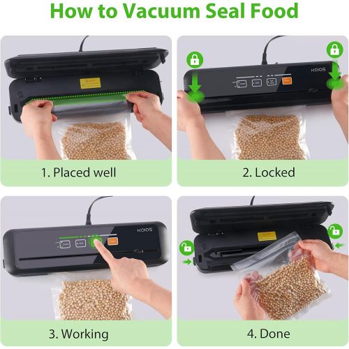  KOIOS Vacuum Sealer Machine, 86Kpa food vacuum sealer with Dry & Moist Food Modes, Automatic Food Sealer Machine with built in Cutter, External Vacuum function, LED Indicator Light