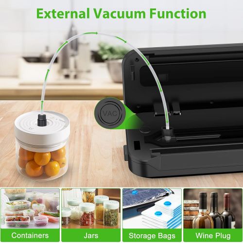  KOIOS Vacuum Sealer Machine, 86Kpa food vacuum sealer with Dry & Moist Food Modes, Automatic Food Sealer Machine with built in Cutter, External Vacuum function, LED Indicator Light