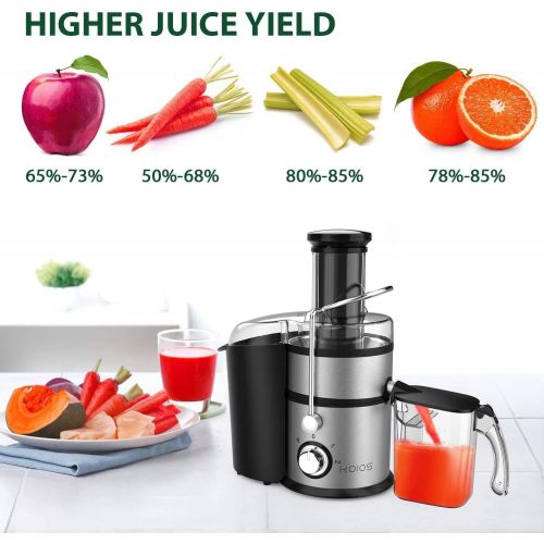  KOIOS Centrifugal Juicer Machines, Juice Extractor with Extra Large 3inch Feed Chute, 304 Stainless Steel Filter, High Juice Yield for Fruits and Vegetables, Easy to Clean, 100% BP