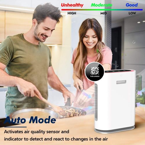  KOIOS Large Room Air Purifier with True HEPA Filter, Activated Carbon, UV Sanitizer & Ionic Air Cleaner, Detect Air Quality, Auto Mode, Remove Dust, Pet, Pollen, Allergy, Smoke, Od