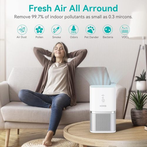  [아마존베스트]KOIOS Air Purifier, Desktop Air Filtration with True HEPA Filter, Compact Home Air Cleaner for Rooms and Offices,Removing Allergens, Dust & Pollen, Smoke and Pet Dander, 100% Ozone