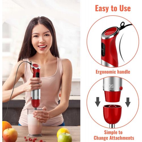  [아마존베스트]KOIOS 800W 4-in-1 Multifunctional Hand Immersion Blender, 12 Speed, 304 Stainless Steel Stick Blender, Titanium Plated, 600ml Mixing Beaker, 500ml Food Processor, Whisk Attachment,