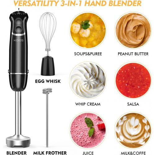  [아마존베스트]KOIOS 800-Watt/ 12-Speed Immersion Hand Blender(Titanium Reinforced), Turbo for Finer Results, 3-in-1 Set Includes BPA-Free Blender Stick / Egg Beater /Milk Frother Ergonomic Grip,