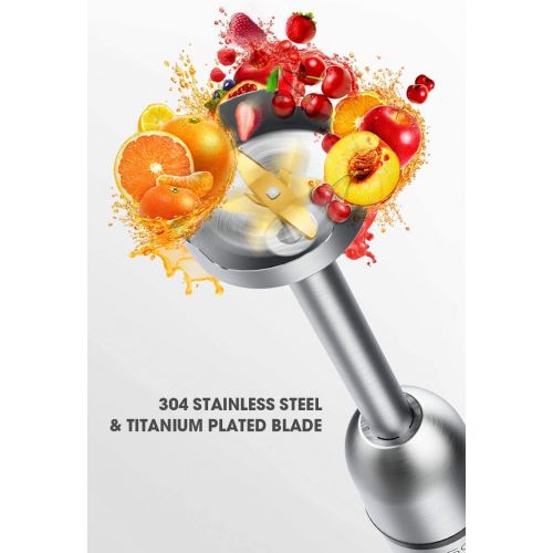  [아마존베스트]KOIOS 800W Immersion Hand Blender, Multifunctional 5-in-1 Low Noise Stick Mixer, 9-Speed, Stainless Steel, Titanium Plated, 600ml Mixing Beaker, 800ml Chopper, Egg Whisk and Milk F