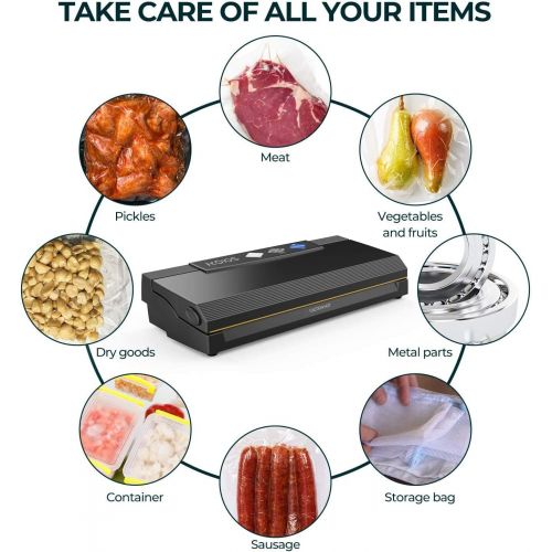  [아마존베스트]KOIOS Vacuum Sealer Machine, 80Kpa Automatic Food Sealer for Food Savers w/Starter Kit, Dry & Moist Modes, With Up To 40 Consecutive Seals, Compact Design (Black)