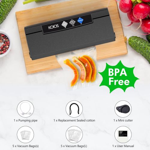  [아마존베스트]KOIOS Vacuum Sealer Machine, 80Kpa Automatic Food Sealer for Food Savers w/Starter Kit, Dry & Moist Modes, With Up To 40 Consecutive Seals, Compact Design (Black)