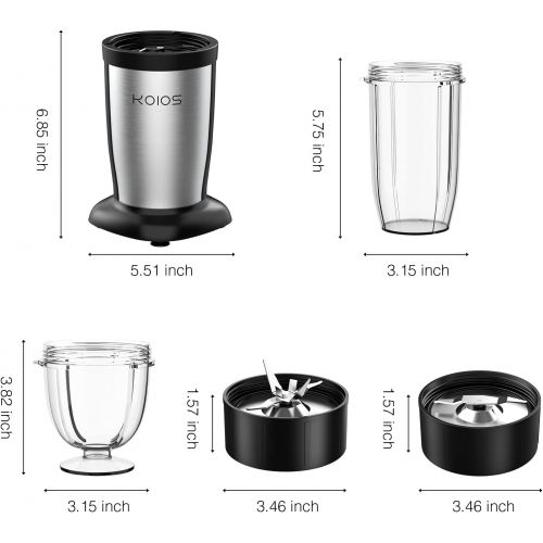  KOIOS 850W Smoothie Bullet Blender for Shakes and Smoothies, 11 Pieces Personal Blenders for Kitchen Ice, Small Cup Grinder with 17 oz (2) and 10 oz To-Go Cups and Spout Lids, BPA