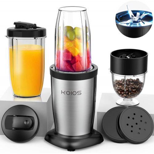  KOIOS 850W Smoothie Bullet Blender for Shakes and Smoothies, 11 Pieces Personal Blenders for Kitchen Ice, Small Cup Grinder with 17 oz (2) and 10 oz To-Go Cups and Spout Lids, BPA