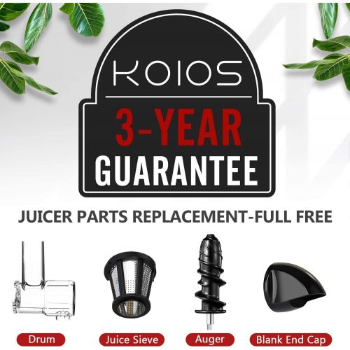  [Upgraded] KOIOS Juicing Machine, 2021 Masticating Slow Juicer Extractor, Cold Press Juicer with Quiet Motor & High Juice Yield, E-Recipes for Vegetables and Fruits, Easy to Clean