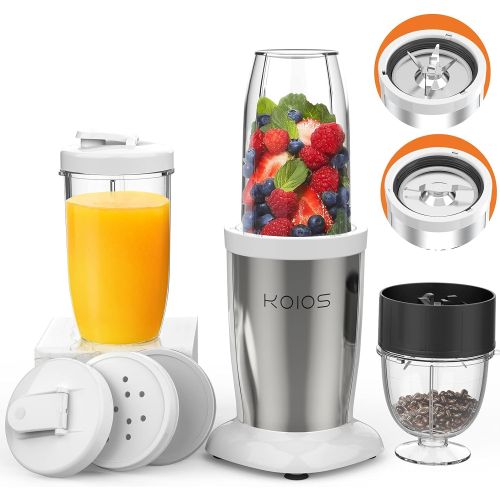  KOIOS PRO 850W Bullet Personal Blender for Shakes and Smoothies, Protein Drinks, 11 Pieces Set Blender for Kitchen with Ultra Smooth 6-Edge Blade, Coffee Grinder for Beans, Nuts, S