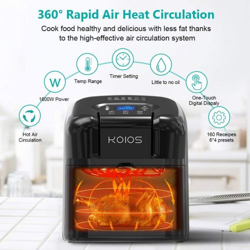  [아마존베스트]KOIOS Air Fryers Oven, Max XXL 7.8-Quart Dehydrator, 1800-Watt 4*6 Presets for Air Frying, Roasting, Reheating, Ergonomic Touchscreen, Oil-less, ETL Listed (160 Recipes)