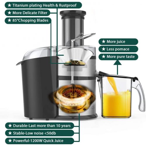  [아마존베스트]KOIOS Centrifugal Juicer Machines, Juice Extractor with Big Mouth 3” Feed Chute, 304 Stainless-steel Fliter, Best Seller Juicer 2020, High Juice yield, Easy to Clean&100% BPA-Free,