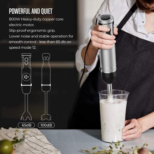  KOIOS Powerful 500 Watt Immersion Blender Setting 6-Speed Multi-Purpose 4-in-1 Hand Blender Includes Stick Blender, 500ml Food Processor, 600ml Mixing Beaker and Whisk - BPA-Free