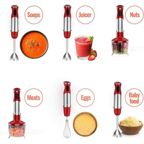  KOIOS Powerful 500 Watt Immersion Blender Setting 6-Speed Multi-Purpose 4-in-1 Hand Blender Includes Stick Blender, 500ml Food Processor, 600ml Mixing Beaker and Whisk - BPA-Free