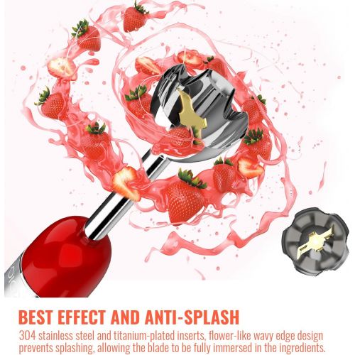  KOIOS Powerful 500 Watt Immersion Blender Setting 6-Speed Multi-Purpose 4-in-1 Hand Blender Includes Stick Blender, 500ml Food Processor, 600ml Mixing Beaker and Whisk - BPA-Free