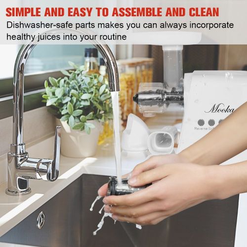  Mooka Juicer, Slow Masticating Juicer Extractor, Juice Fountain, Cold Press Juicer Machine with Quiet Motor & Reverse Function, High Juice Yield, Extract Healthy Nutrition from Fru