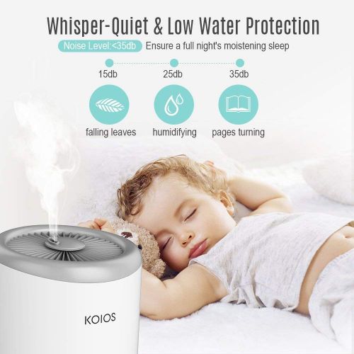  KOIOS Upgrade Top Fill Humidifiers, Ultrasonic Cool Mist Humidifier with 3 Adjustable Mist Settings, Ultra Quiet, Automatic Shut-Off, Sleep Mode, 4 Liter Large Capacity Open Water