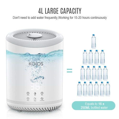  KOIOS Upgrade Top Fill Humidifiers, Ultrasonic Cool Mist Humidifier with 3 Adjustable Mist Settings, Ultra Quiet, Automatic Shut-Off, Sleep Mode, 4 Liter Large Capacity Open Water