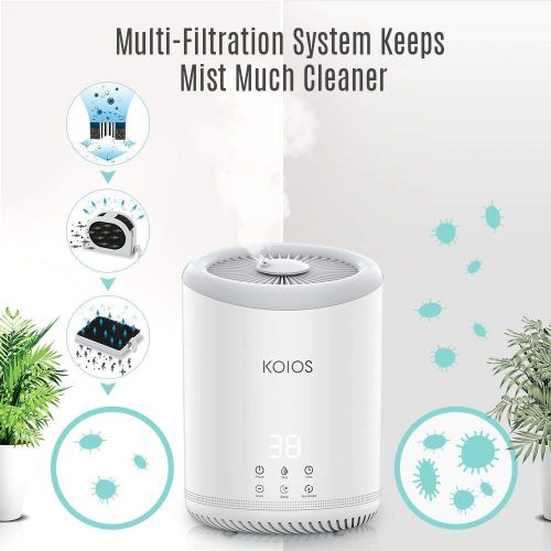  KOIOS Upgrade Top Fill Humidifiers, Ultrasonic Cool Mist Humidifier with 3 Adjustable Mist Settings, Ultra Quiet, Automatic Shut-Off, Sleep Mode, 4 Liter Large Capacity Open Water