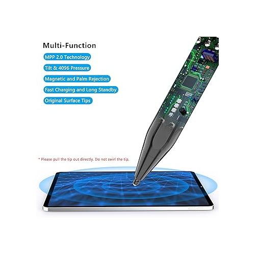  KOKABI Surface Pen 4096 Pressure Sensitivity, Microsoft Surface Pen Magnetic, Rechargeable and Palm Rejection Surface Pro Pen 8/X/7/6/5/4/3, Surface 3/Go/Book/Laptop/Studio, ASUS, HP, DELL