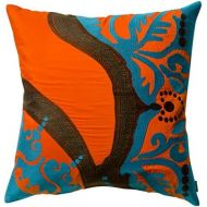 Unknown Koko Coptic Applique and Embroidered Cotton Pillow, 18 by 18-Inch, Orange