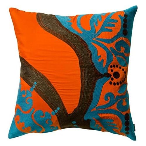  Unknown Koko Coptic Applique and Embroidered Cotton Pillow, 18 by 18-Inch, Orange