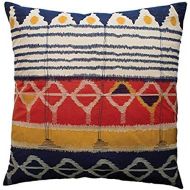 Unknown Koko Java 26 by 26-Inch Ikat Inspired Embroidery and Applique Cotton Sham Pillow, Euro, RedNavyGold