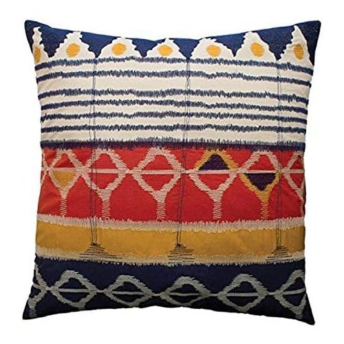  Unknown Koko Java 26 by 26-Inch Ikat Inspired Embroidery and Applique Cotton Sham Pillow, Euro, RedNavyGold