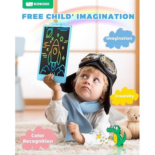  KOKODI LCD Writing Tablet, 10 Inch Colorful Toddler Doodle Board Drawing Tablet, Erasable Reusable Electronic Drawing Pads, Educational and Learning Toy for 3-6 Years Old Boy and Girls