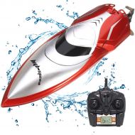KOLAMAMA Remote Control Boat, 2.4G High Speed RC Boat for Kids/Adults，Electric Radio Remoter Control Racing Boat with Double-Hatch Protection Waterproof Hull & LCD Display Toys for