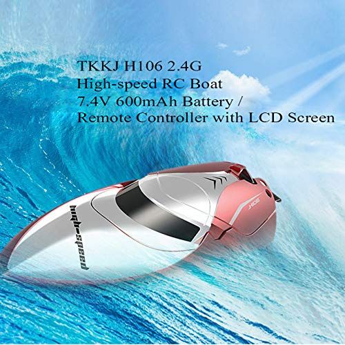  KOLAMAMA Remote Control Boat, 2.4G High Speed RC Boat for Kids/Adults，Electric Radio Remoter Control Racing Boat with Double-Hatch Protection Waterproof Hull & LCD Display Toys for