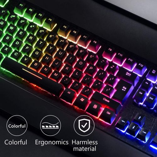  KOLMAX HUNTER Gaming Keyboard and Mouse Combo Colorful Lights Rainbow LED Backlit Keyboard with Ergonomic Detachable Wrist Rest, Programmable 3200 DPI 7 Button Gaming Mouse for Windows PC Mac Ga