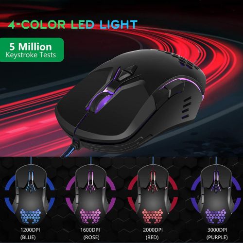 KOLMAX HUNTER Gaming Keyboard and Mouse Combo Colorful Lights Rainbow LED Backlit Keyboard with Ergonomic Detachable Wrist Rest, Programmable 3200 DPI 7 Button Gaming Mouse for Windows PC Mac Ga