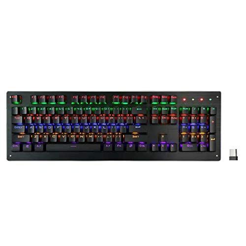  KOLMAX HUNTER Wireless Mechanical Gaming Keyboard,Rainbow Backlit Keyboard with 2.4G Drive Free,Adjustable Breathing Lamp,Anti-ghosting,12 Multimedia Keys,Removable Hand Rest Mechanical Keyboard
