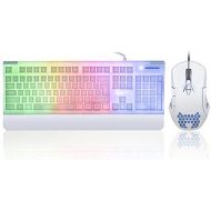 KOLMAX HUNTER White Gaming Keyboard and Mouse Combo Colorful Lights Rainbow LED Backlit Keyboard with Ergonomic Detachable Wrist Rest, Programmable 3200 DPI 7 Button Gaming Mouse for Windows PC