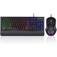 KOLMAX HUNTER Gaming Keyboard and Mouse Combo Colorful Lights Rainbow LED Backlit Keyboard with Ergonomic Detachable Wrist Rest, Programmable 3200 DPI 7 Button Gaming Mouse for Windows PC Mac Ga