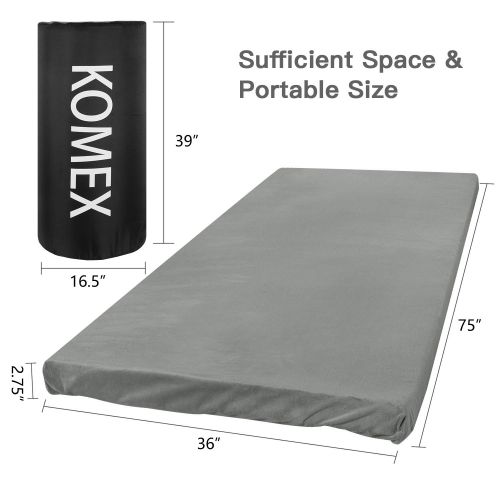  KOMEX Camping Memory Foam Certipur-US Portable Sleeping Pad Roll-Up Guest Bed/Floor Mat Mattress Topper with Removable Waterproof Cover for Travelling