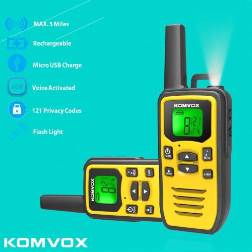  [아마존베스트]KOMVOX Professional Rechargeable Walkie Talkies Long Range for Adults Two Way Radios, 2 Way Radio 22 Channels VOX Scan LCD Display with LED Flashlight Ideal for Biking and Hiking Camping