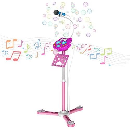  [아마존베스트]KOMVOX Kids Karaoke Microphone with Stand, Girls Karaoke Machines with Bubble Function, 4 5 6 7 8 Year Old Girls Toy, Birthday Gifts for Girls Childrens Microhpnes for Singing