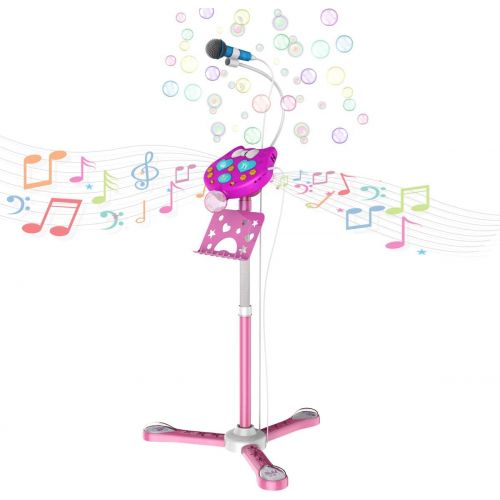  [아마존베스트]KOMVOX Kids Karaoke Microphone with Stand, Girls Karaoke Machines with Bubble Function, 4 5 6 7 8 Year Old Girls Toy, Birthday Gifts for Girls Childrens Microhpnes for Singing