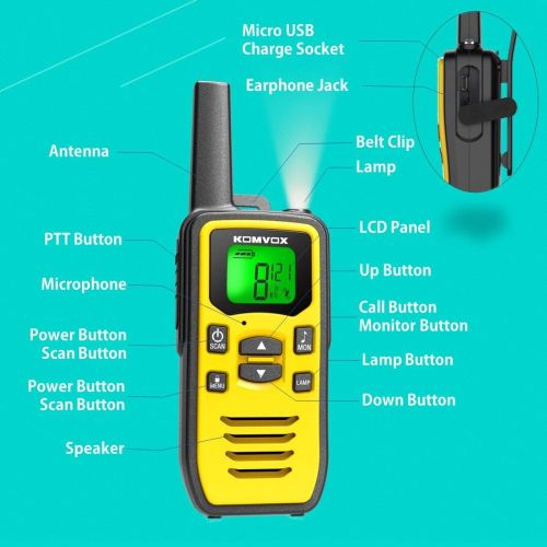  [아마존베스트]KOMVOX Rechargeable Walkie Talkies for Adults Long Range Handheld Two Way Radio, 2 Way Radio Survival Gear Equipment, 22 Channels 121 Privacy Codes VOX Scan, Alert + LED Flashlight for Ca