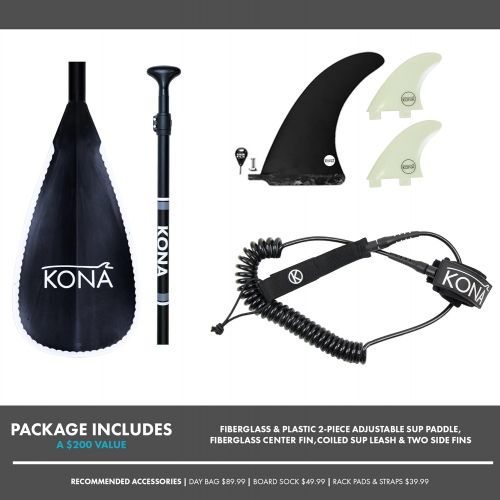  KONA SURF CO. All Day SUP Standup Paddleboard SUP Package Includes Adjustable Paddle, Center Fin, and Quality Leash