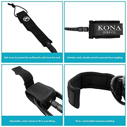  Visit the KONA SURF CO. Store KONA SURF CO. Premium Straight Comp Surfboard Leash Leg Rope for Shortboards and Longboards