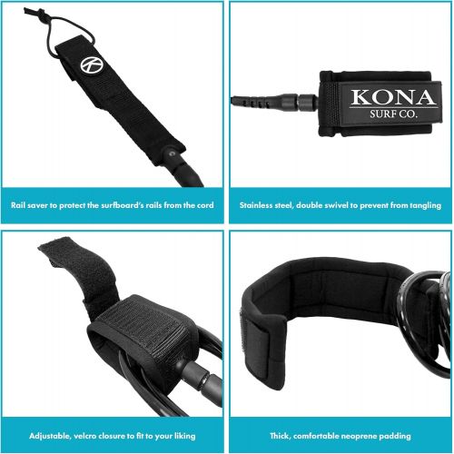  Visit the KONA SURF CO. Store KONA SURF CO. Premium Straight Comp Surfboard Leash Leg Rope for Shortboards and Longboards