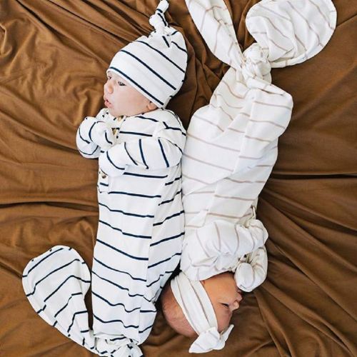  KONFA_Sleepwear Toddler Newborn Baby Girls Boys Sleep Sack Bag+Hat,Sleepwear Stripes Print Swaddle Wrap Blanket Wearable Sleepers