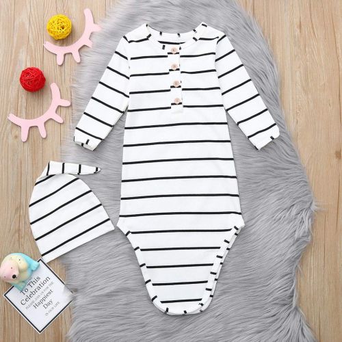  KONFA_Sleepwear Toddler Newborn Baby Girls Boys Sleep Sack Bag+Hat,Sleepwear Stripes Print Swaddle Wrap Blanket Wearable Sleepers