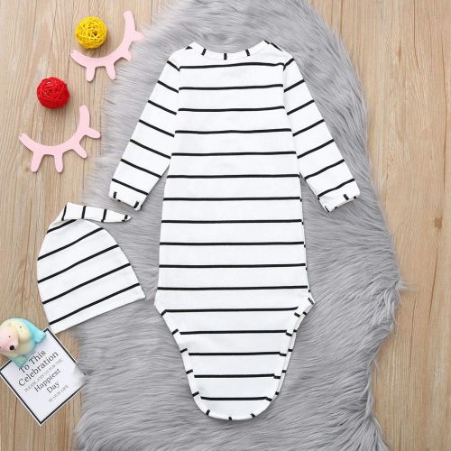  KONFA_Sleepwear Toddler Newborn Baby Girls Boys Sleep Sack Bag+Hat,Sleepwear Stripes Print Swaddle Wrap Blanket Wearable Sleepers