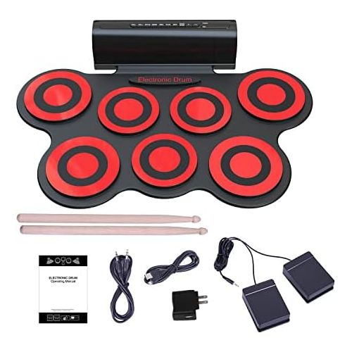  [아마존베스트]Electronic Drum Set - KONIX Bluetooth Electric Midi Drum Set Kit for Kids Beginner Portable Roll Up Drum Practice Pads - Musical Instruments With Built-In Speaker,Drum Pedals Drum